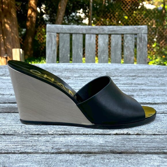 AUTHENTIC CHANEL Black Wedges - Picture 6 of 11